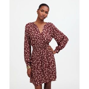 Madewell Smocked Y-Neck Minidress Dress Mini Floral Long Sleeve Sz M